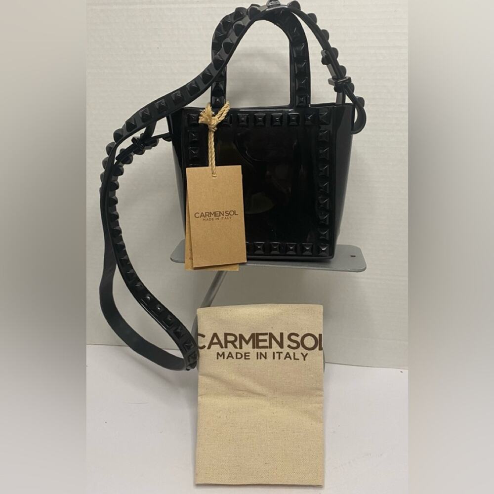 Carmen Sol black mini shoulder bag with adjustable strap detailed with studs